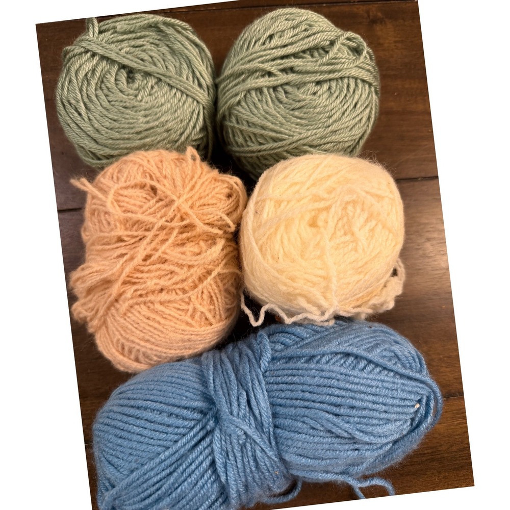 Assorted Yarn Bundle 5 Skeins Sage Green Blue Peach Cream Medium Weight Lot